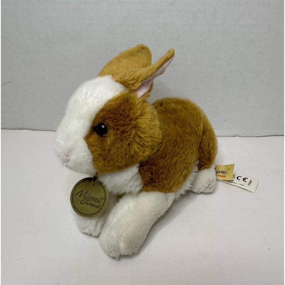 Miyoni by Aurora Rabbit Stuffed Animal 8 inch Bunny Plush Brown White Pink Ears